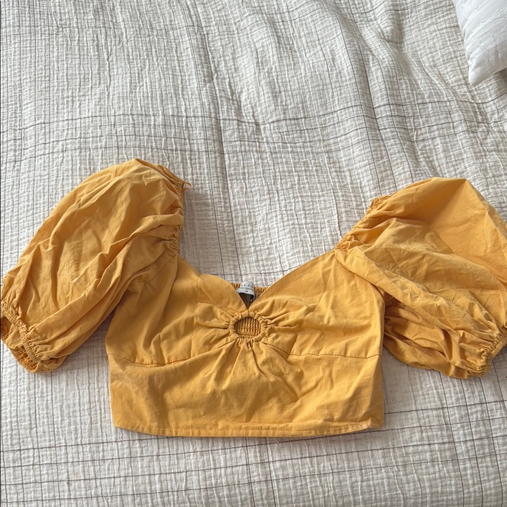 Yellow Puff Sleeve Crop Top